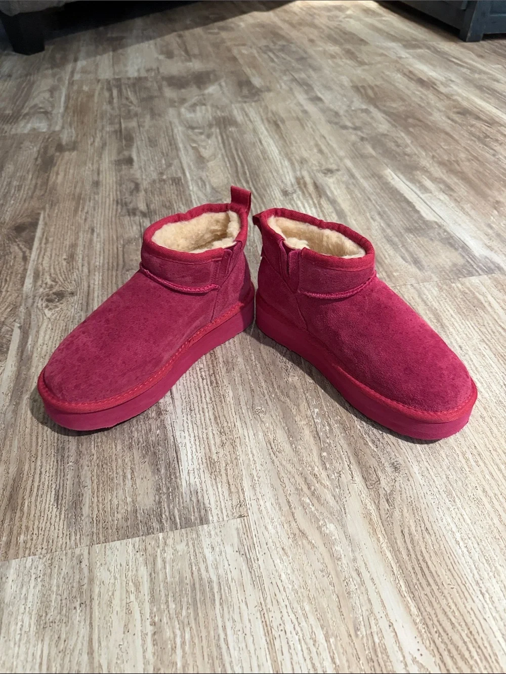 Plush Lined Suede Short Booties - Deep Raspberry
